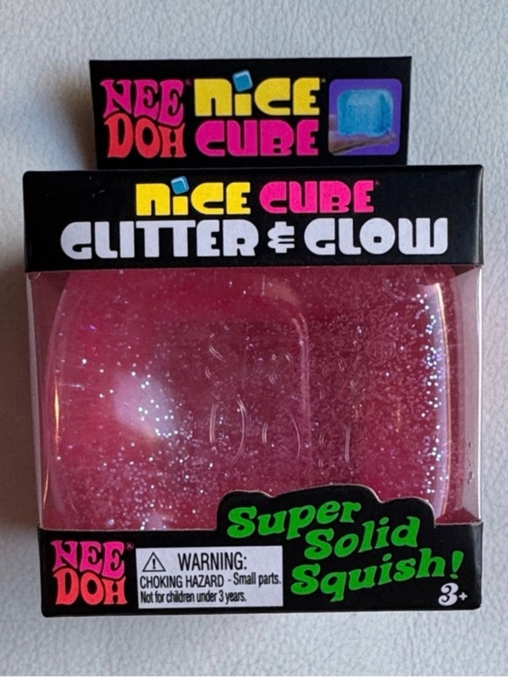 Nee Doh Nice Cube Glitter & Glow, Pink Squishy Fidget NEW IN BOX